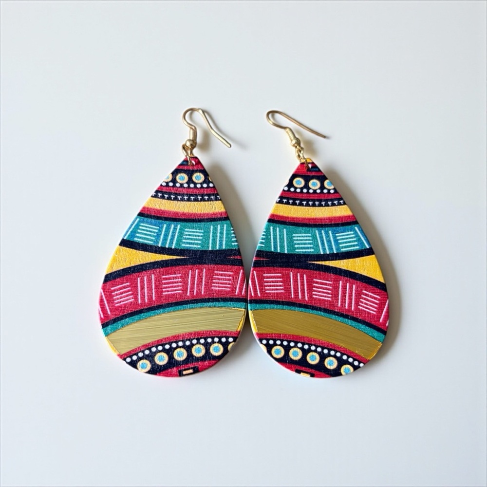 Fashion Jewelry Colorful Patterned Teardrop Earrings - Picture 4 of 6